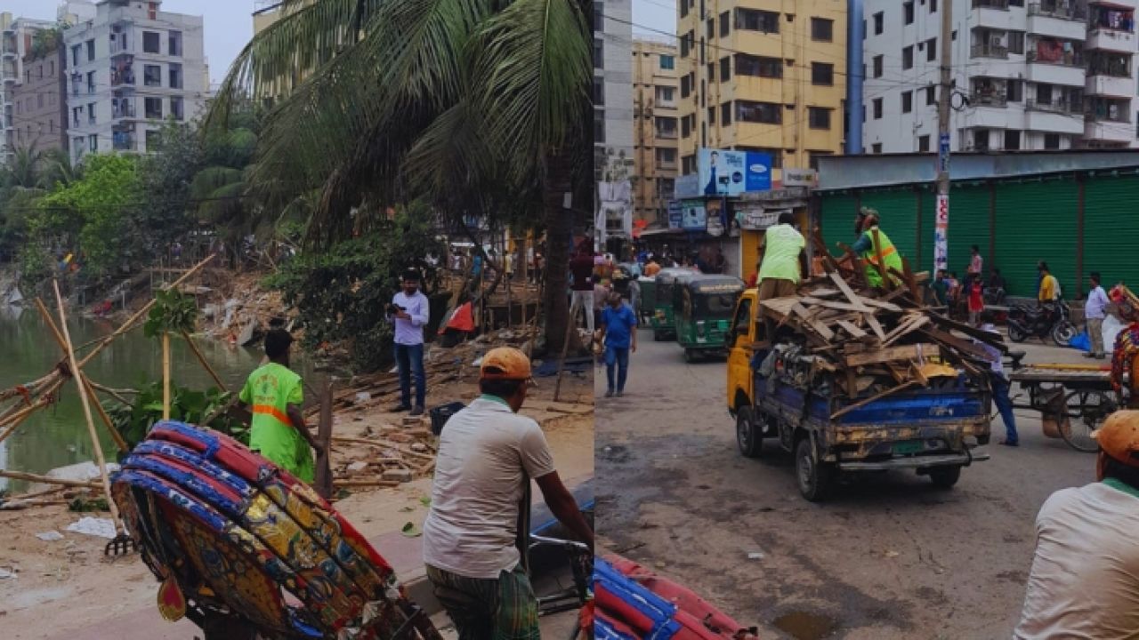 বাড্ডার গুদারাঘাট উচ্ছেদ, ফুটপাত দখলমুক্ত করতে প্রশাসনের অভিযান