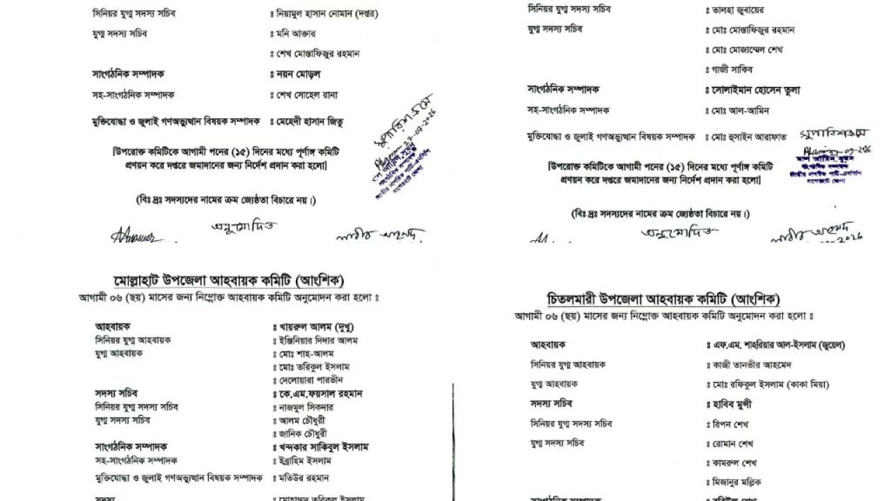 বাগেরহাটে এনসিপির চার উপজেলায় আংশিক আহ্বায়ক কমিটি অনুমোদন